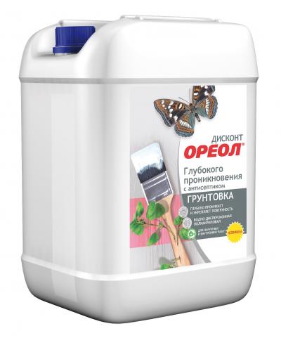 Грунтовка глубокого проникновения с антисептиком Ореол Дисконт